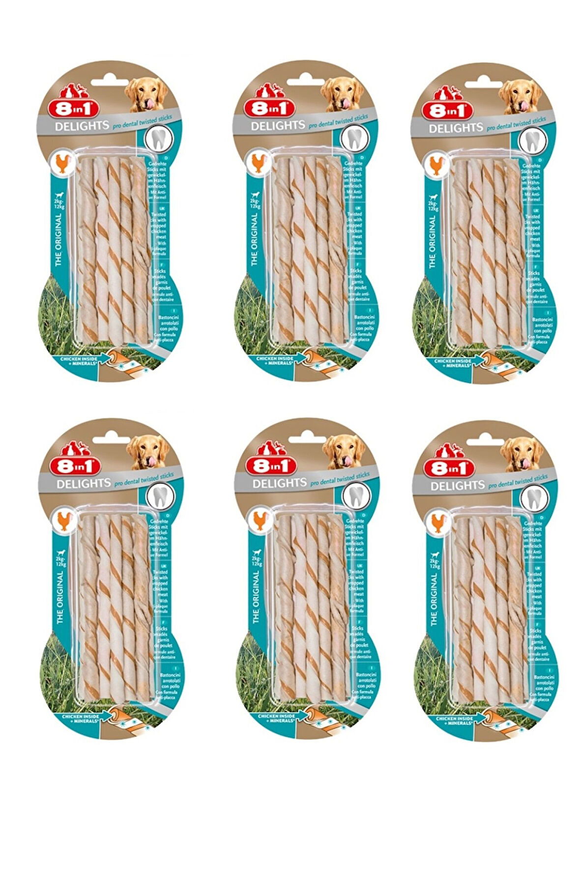 8in1 Delights Pro Dental Twisted Sticks Tavuklu Burgu Köpek Ödülü 55 Gr. X 6 Paket
