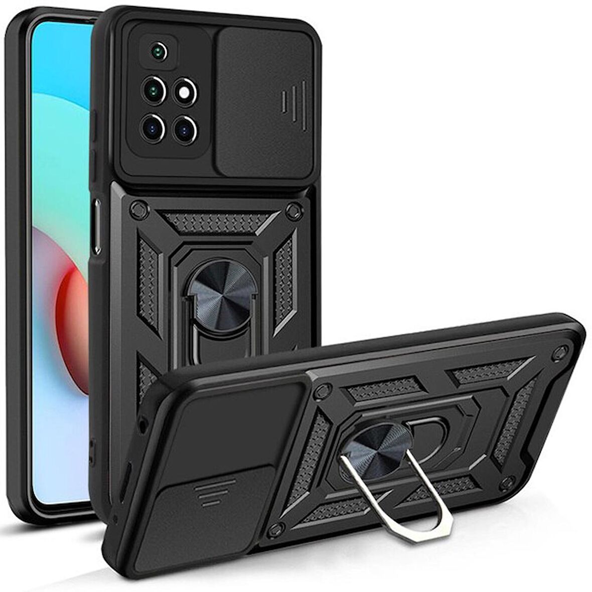Gpack Xiaomi Redmi 10 2022 Kılıf Sert Silikon Tank Aramid Sürgülü Vega Yüzüklü