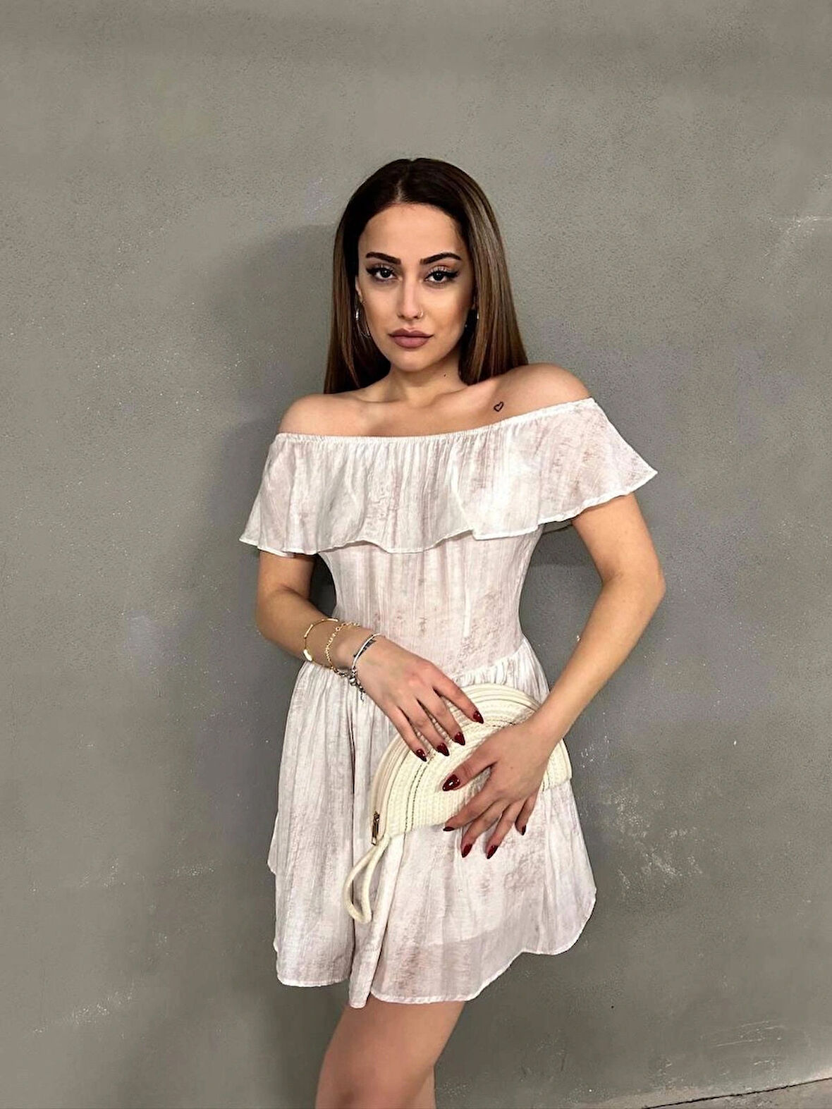 KAYIK YAKA MİNİ YAZLIK ELBİSE