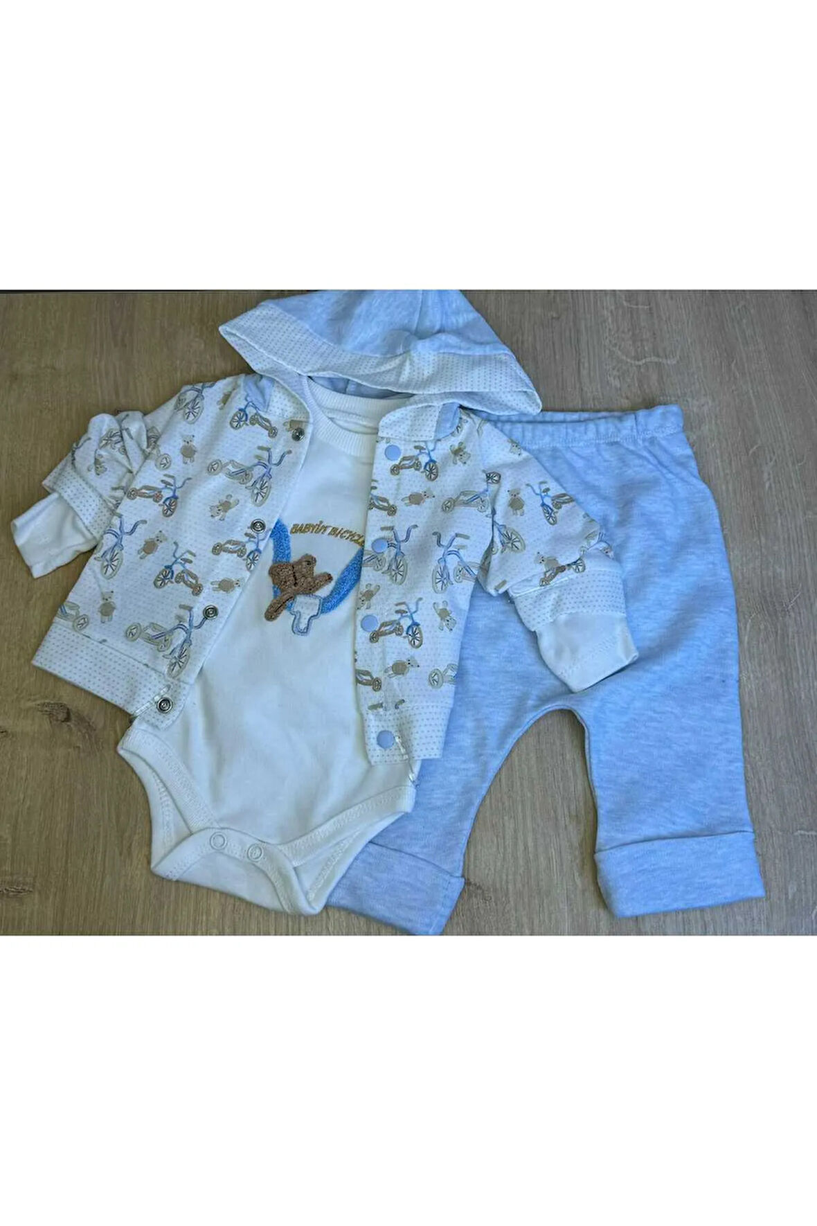 3'lü Bebek Çocuk 2 iplik Bisiklet ve ayıcık Desenli Takim