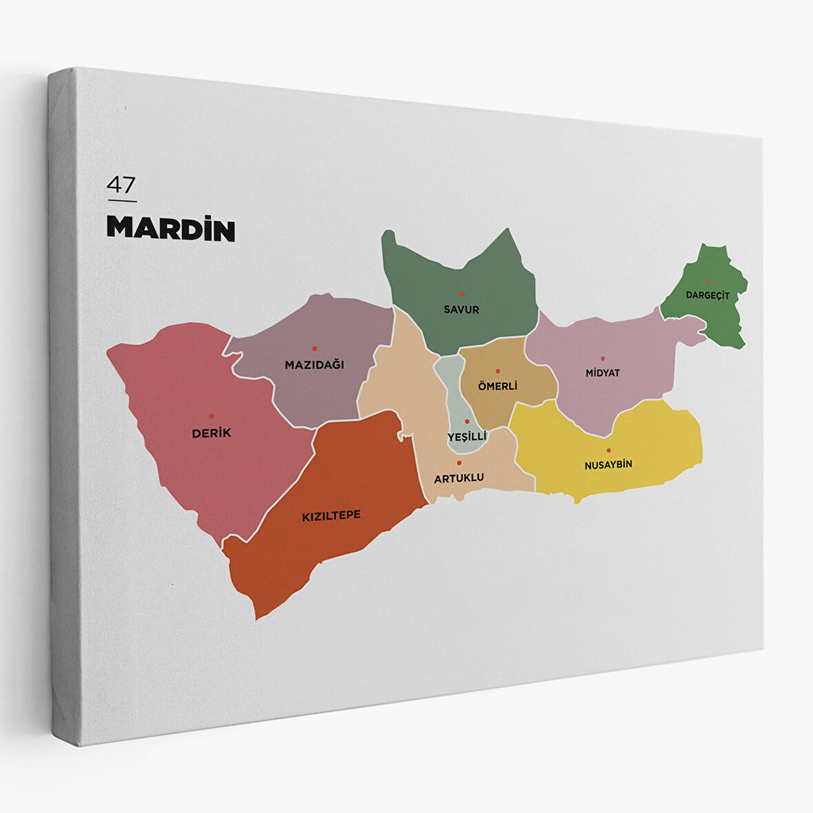 Harita Sepeti Mardin İli ve İlçeler Haritası Dekoratif Kanvas Tablo 1416