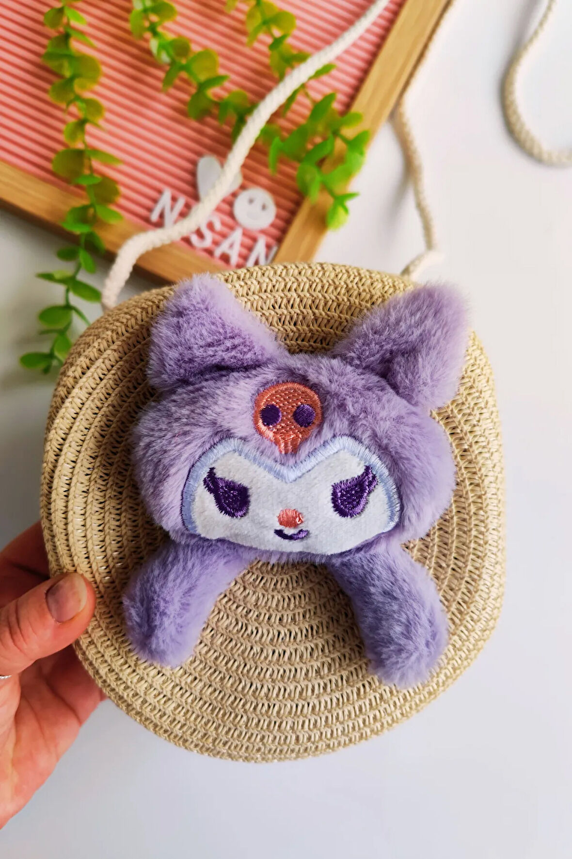 Kız Çocuk Bayramlık Kuromi Hasır Çanta (Askısı Ayarlanabilir)