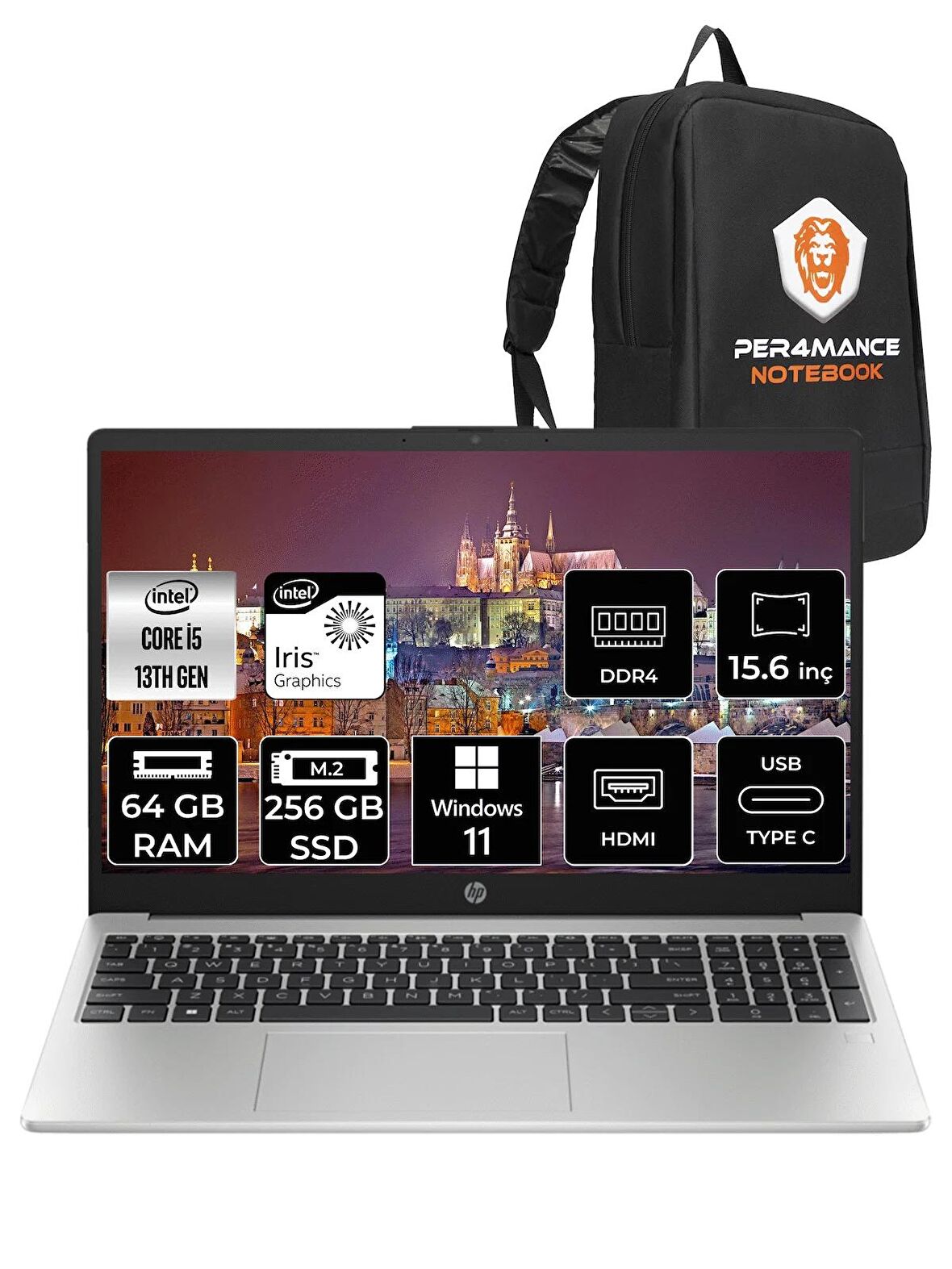 HP 250 G10 Intel Core i5 1335U 64GB RAM 256GB SSD 15.6'' FHD W11HOME 8A538EA & PER4 ÇANTA 