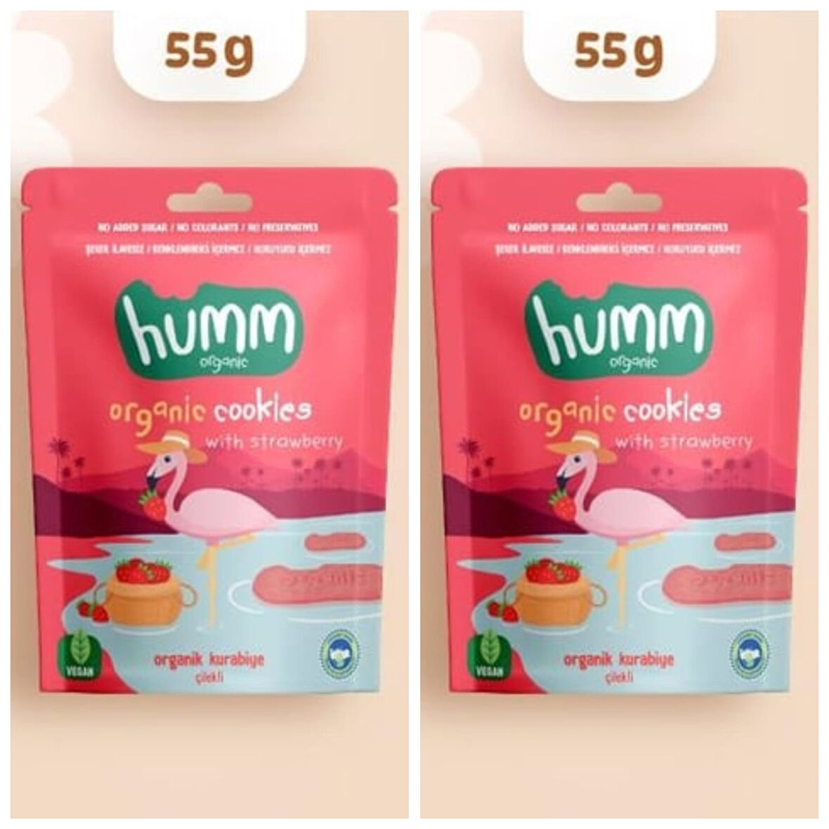 Organik Vegan Çilekli Kurabiye Atıştırmalık Paketi - 2 adet* 55 g