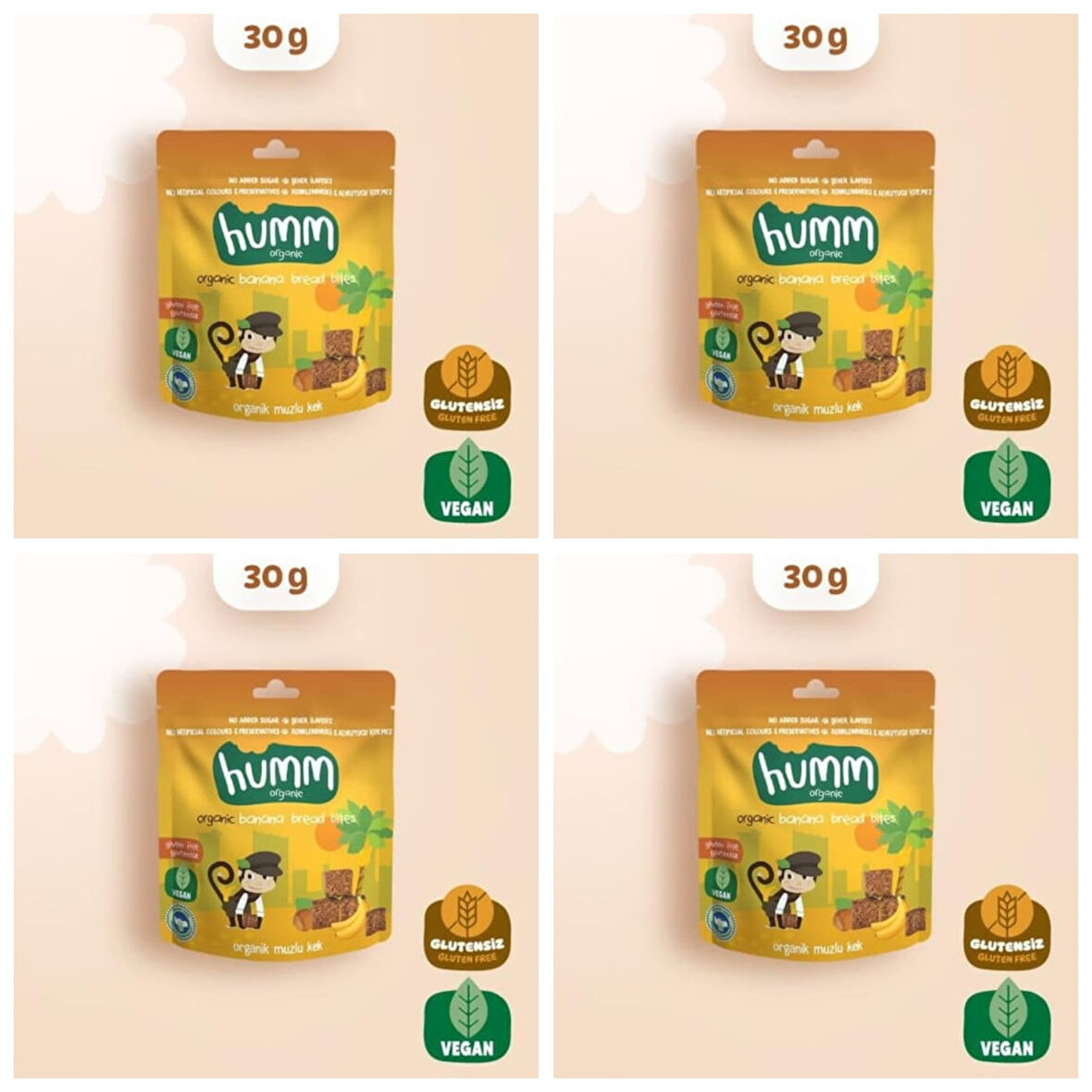 Organik Glutensiz Vegan Muzlu Kek - 30g * 4 adet