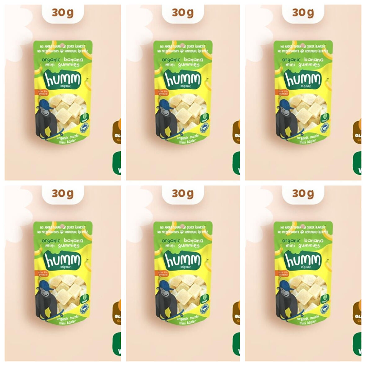 Organik Glutensiz Vegan Muzlu Mini Küpler Atıştırmalık Paketi - 6 adet * 30 g