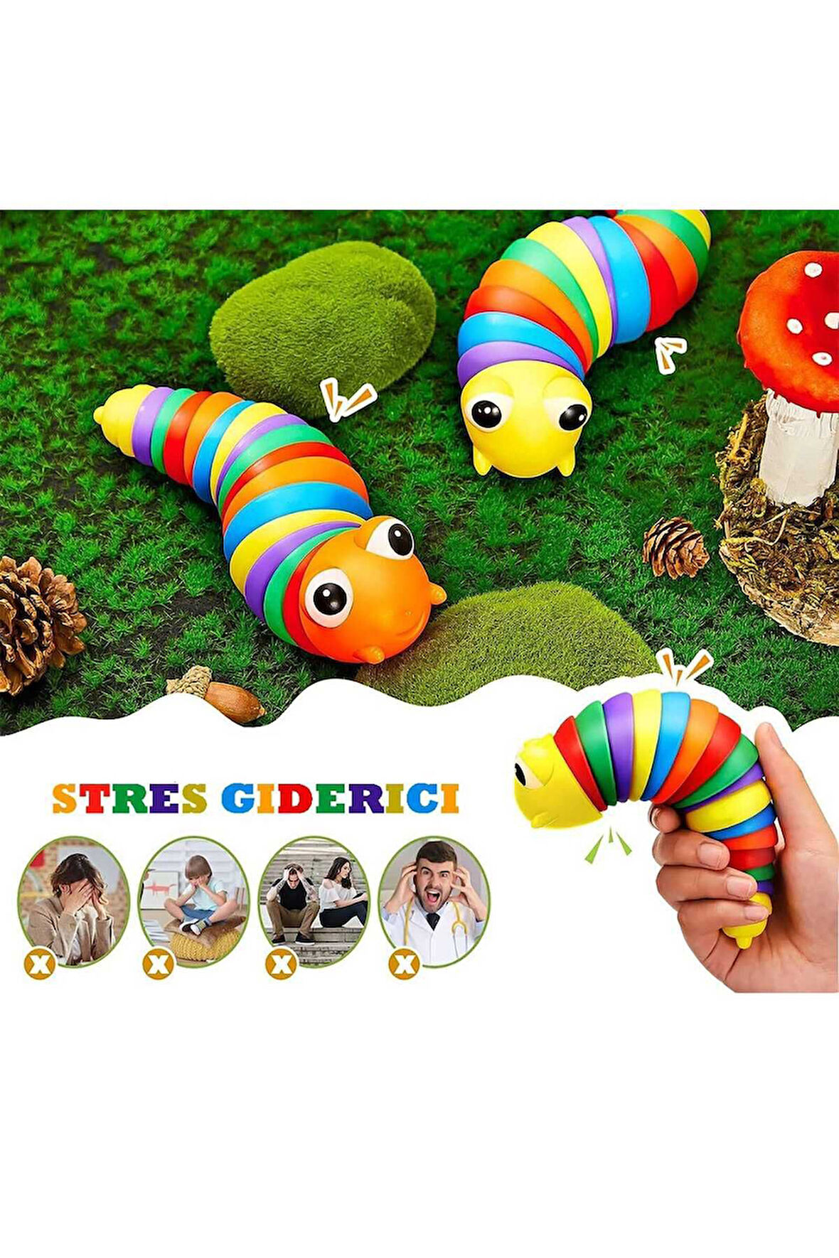 Sevimli Eğitici Stres Giderici Tırtıl Montessori Sök Tak