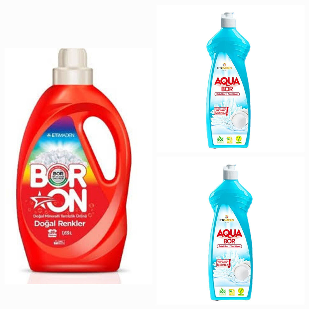 DOĞAL MİNERALLİ ÇAMAŞIR DETERJANI RENKLİLER İÇİN 26 YIKAMA+ 2*650 ML AQUABOR BULAŞIK DETERJANI