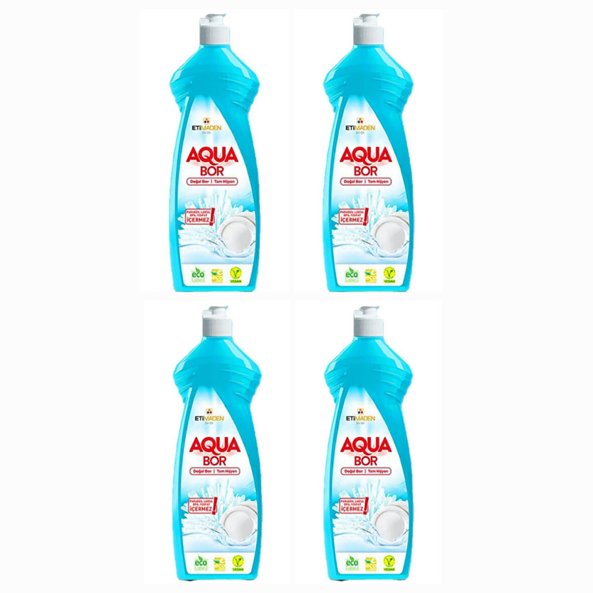 AQUABOR DOĞAL MİNERALLİ  ELDE  BULAŞIK  DETERJANI 4 ADET