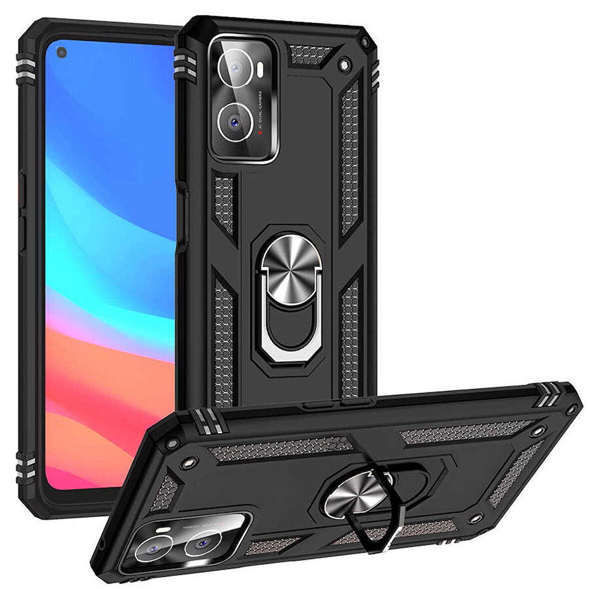 Smcase Oppo A96 4G Kılıf Vega Yüzüklü Standlı Kapak