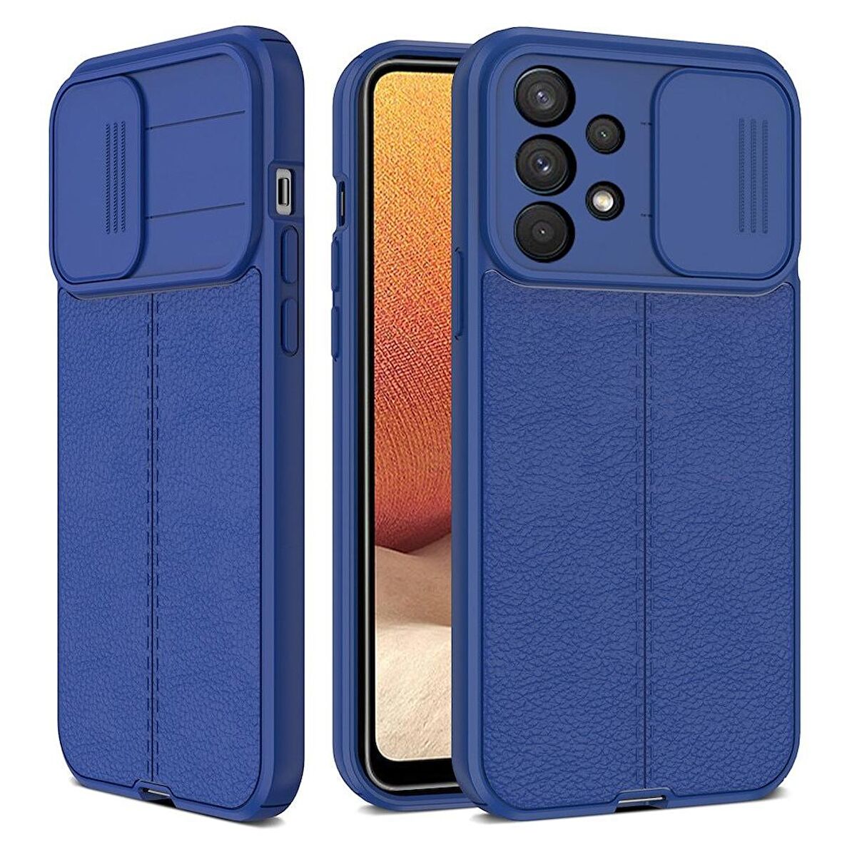 Smcase Samsung Galaxy A73 Kılıf Lensi Kamera Korumalı Deri Dokulu Silikon 