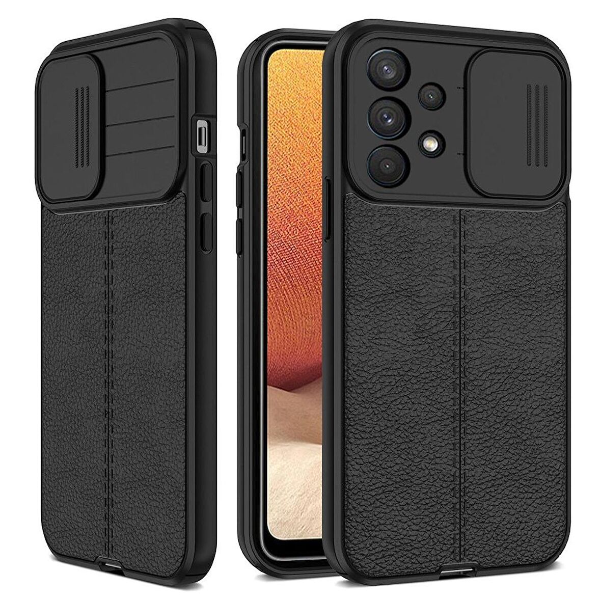 Smcase Samsung Galaxy A13 4G Kılıf Lensi Kamera Korumalı Deri Dokulu Silikon 