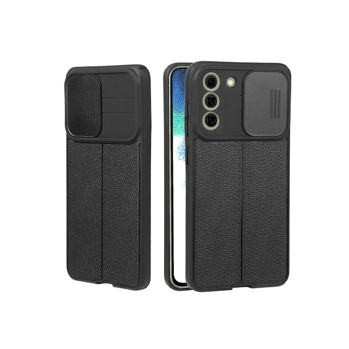 Smcase Samsung Galaxy S22 Plus 5G Kılıf Lensi Kamera Korumalı Deri Dokulu Silikon 