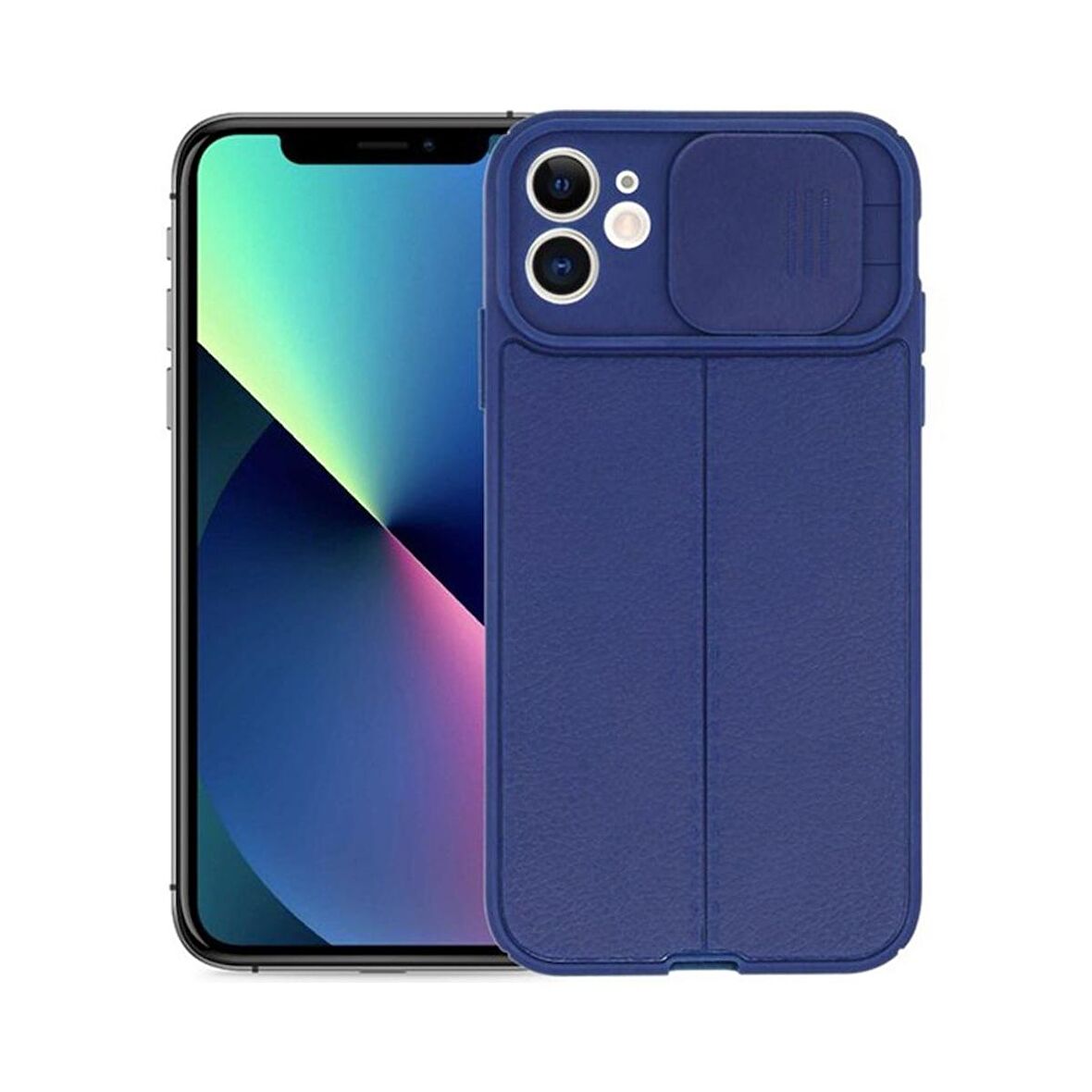 Smcase iPhone 12 Kılıf Lensi Kamera Korumalı Deri Dokulu Silikon 