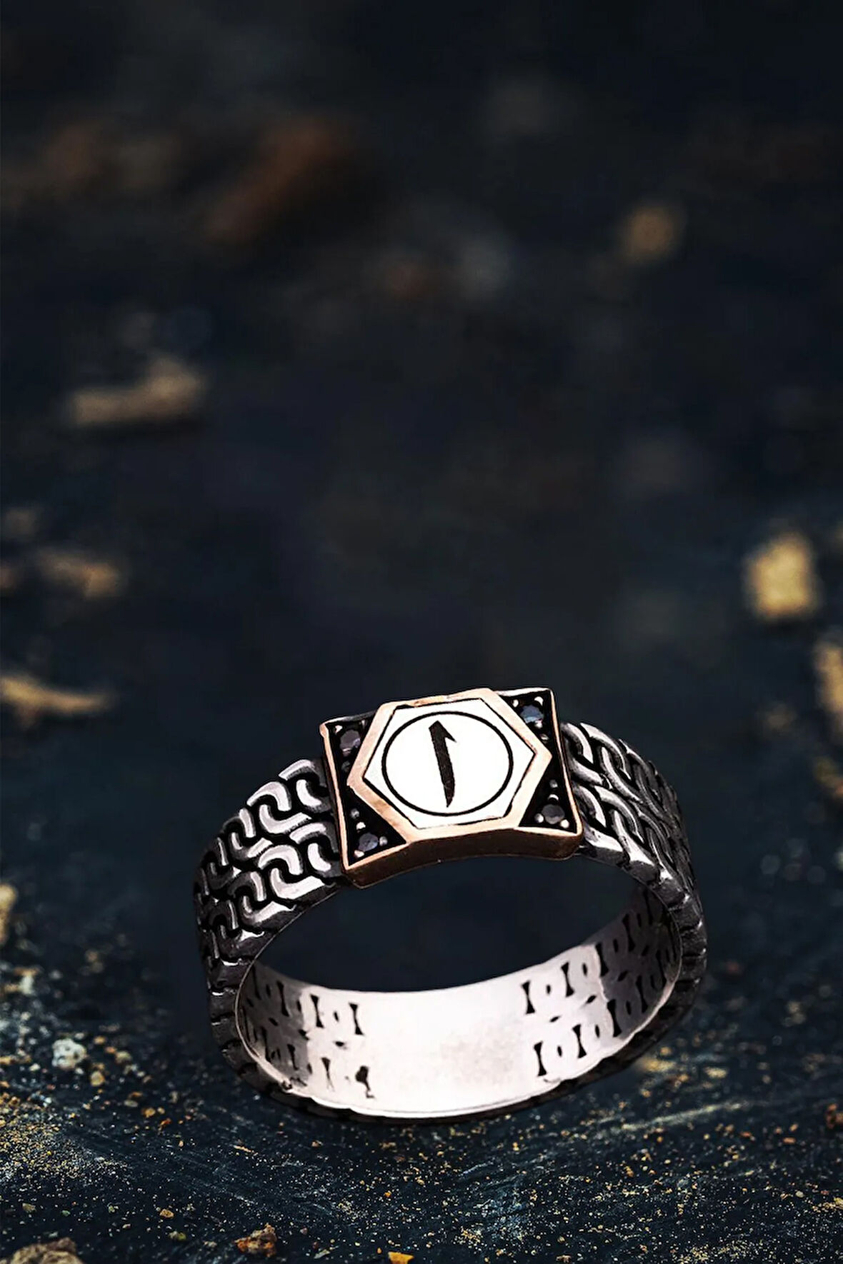 Erkek Gümüş Yüzük - Elif Yazılı İnce Kibar Erkek Yüzüğü