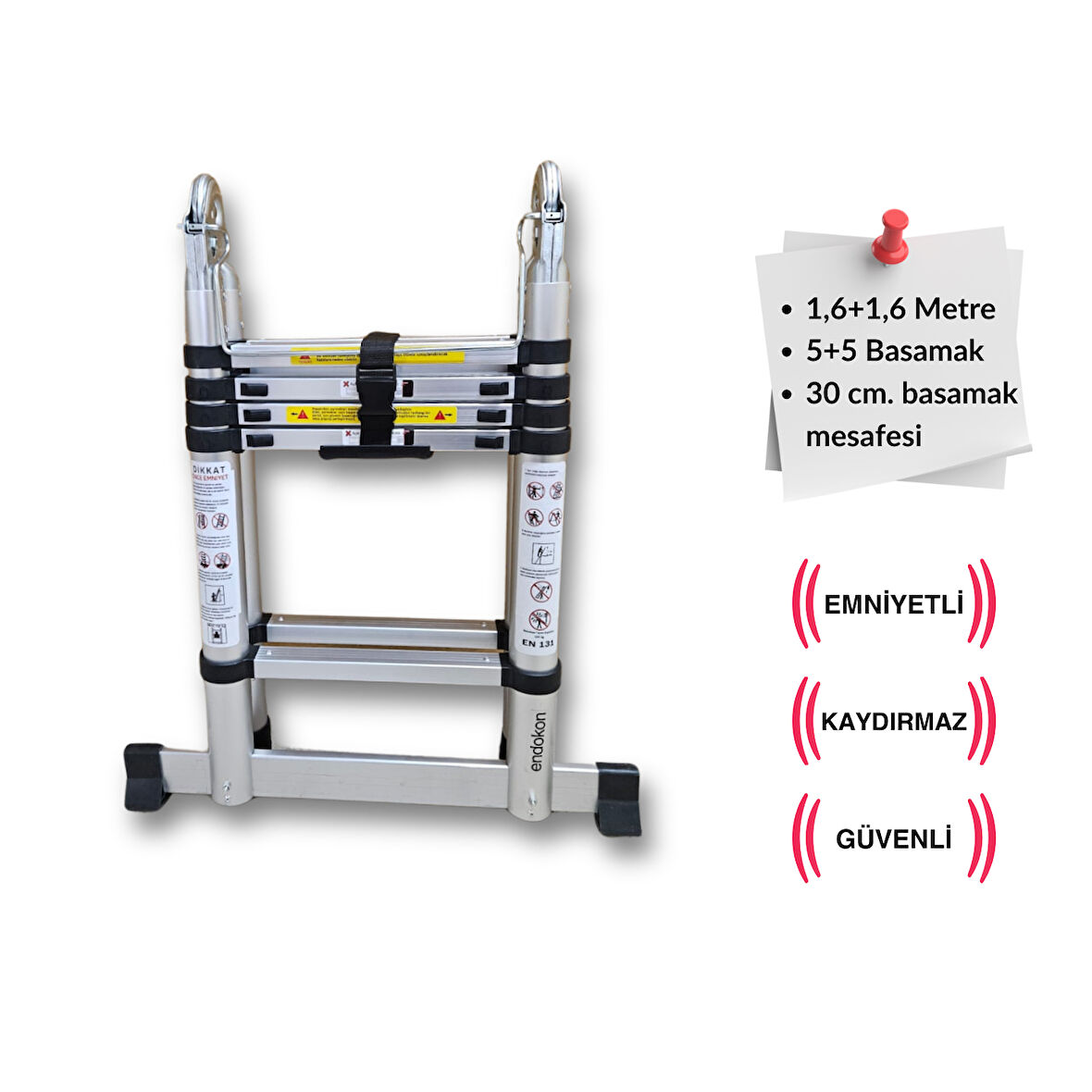 160 + 160 cm. - 5+5  Basamaklı Teleskobik / Teleskopik Merdiven - A Tipi Uzayan Merdiven