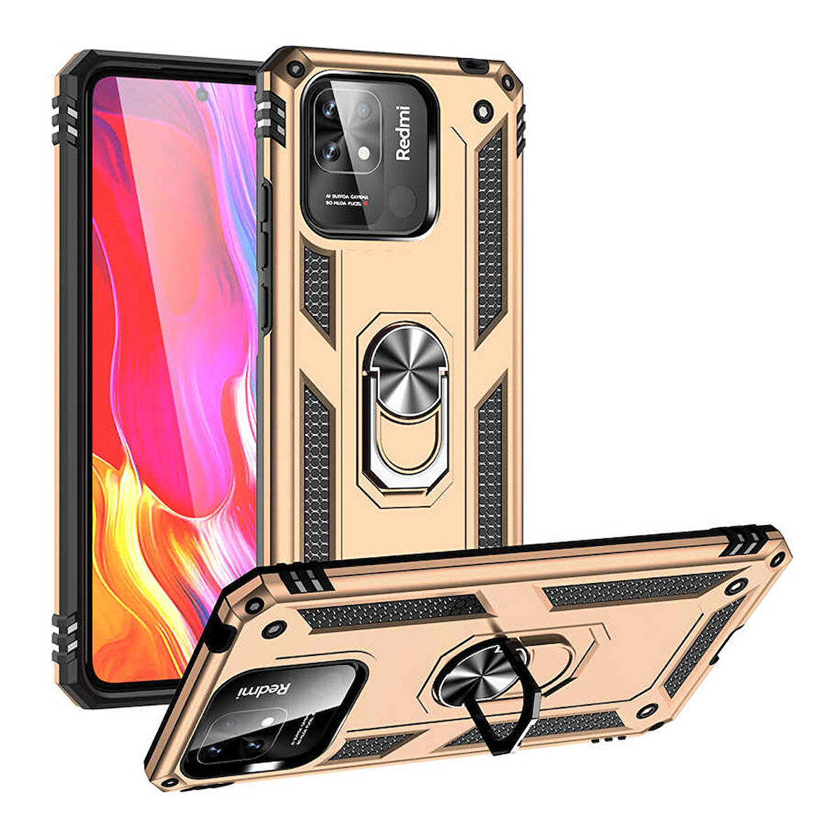 Smcase Xiaomi Poco C40 Kılıf Vega Yüzüklü Tank Silikon
