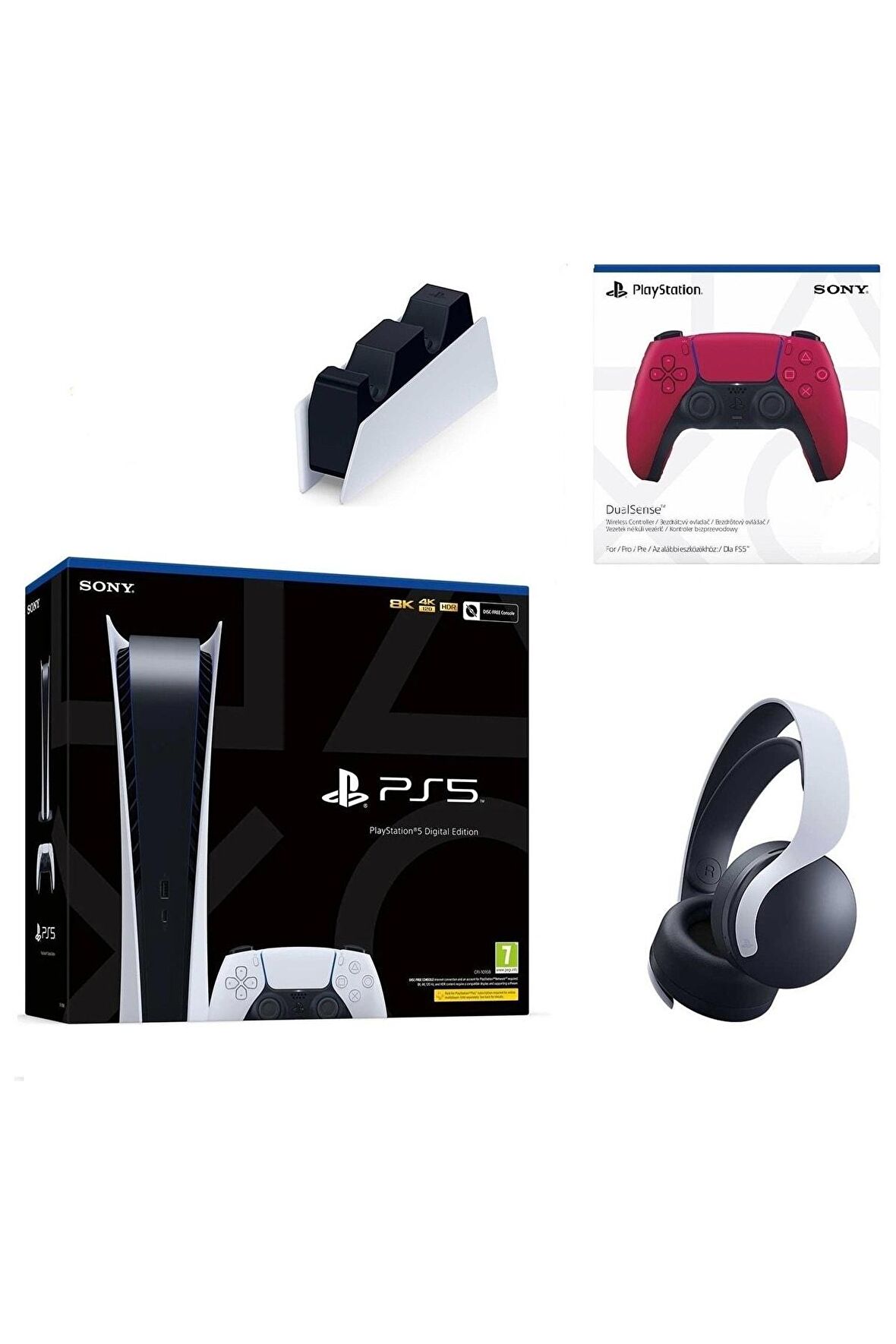 Playstation 5 Digital Konsolu Ps5 Kol Kırmızı+ Şarj Istasyonu+ Ps5 3d Kulaklık Ithalatçı Garantili