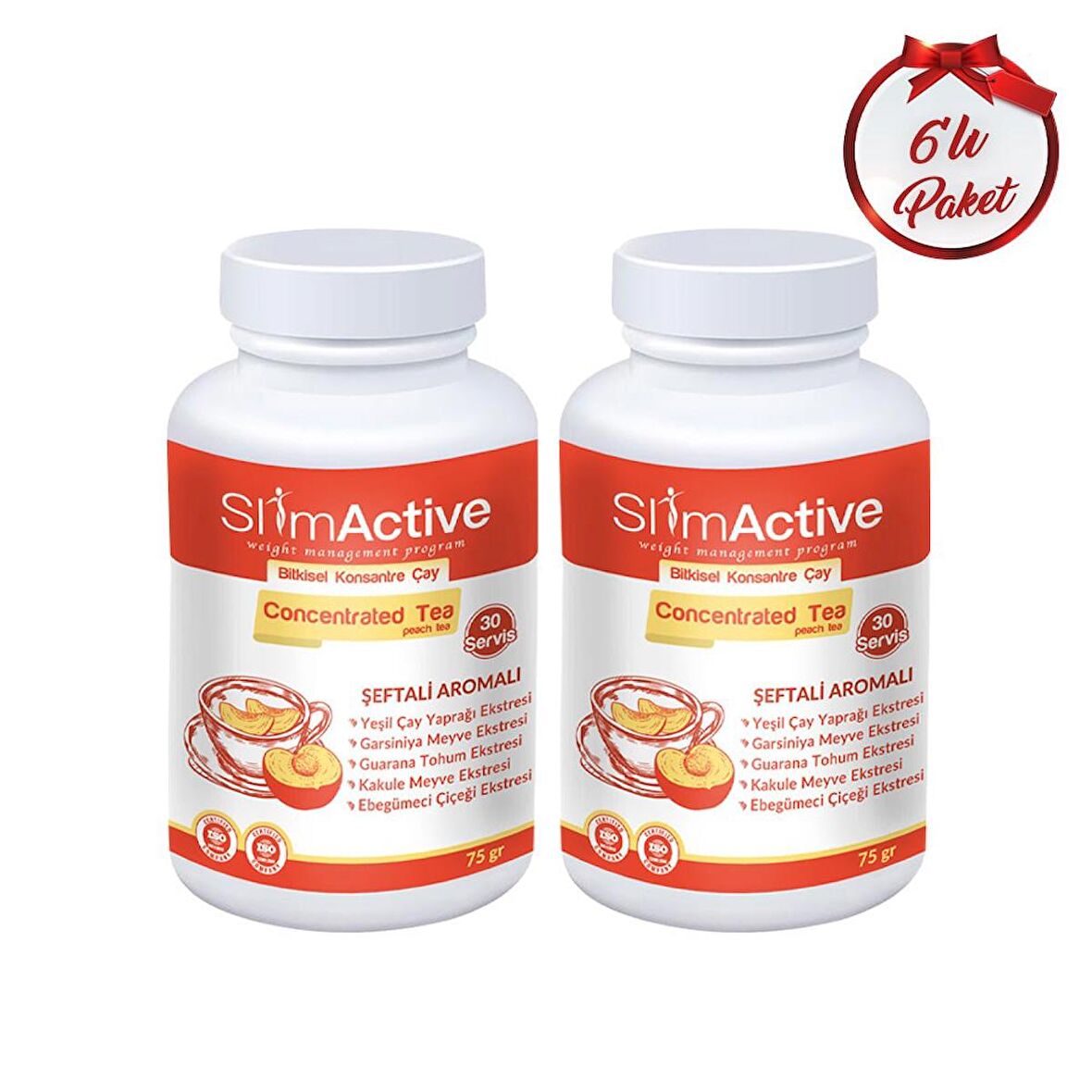Slim Active Şeftali Aromalı Bitkisel Konsantre Çay Seti 6 Adet