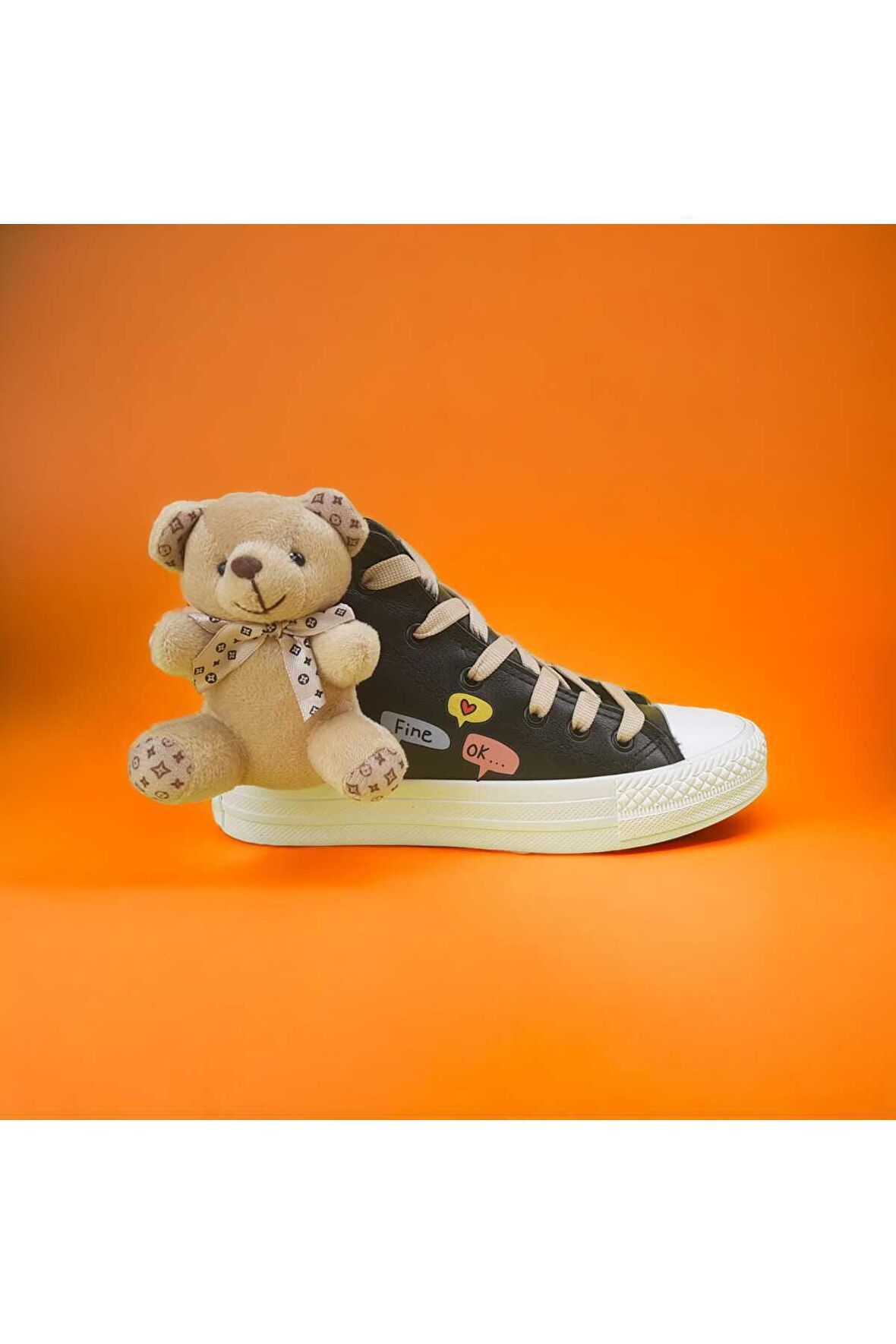 peluş ayıcık özel tasarım sneaker çocuk ayakkabı sneaker kişiye özel isim yazılır deri ve içi yünlü