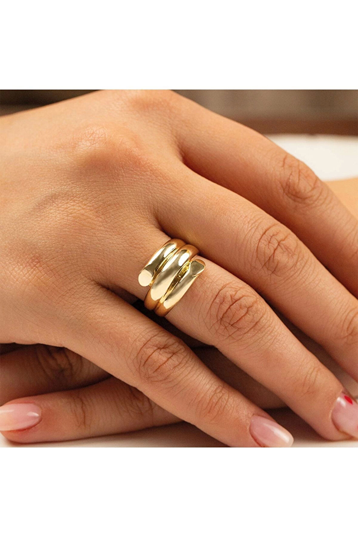 14 Ayar Cilalı 3 Sıra Kaburga Yüzük