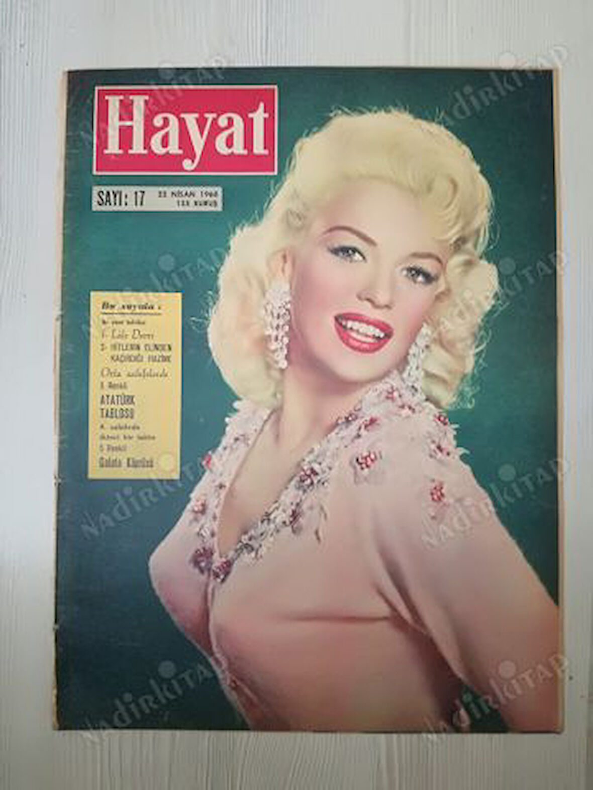 HAYAT DERGİSİ-22 NİSAN 1960-YIL:5-SIRA NO:185-NO:17- KAPAK:JANE MANSFIELD,ORTA SAYFA:ATATÜRK,LALE DEVRİ,,ARKA SAYFASI YOKTUR