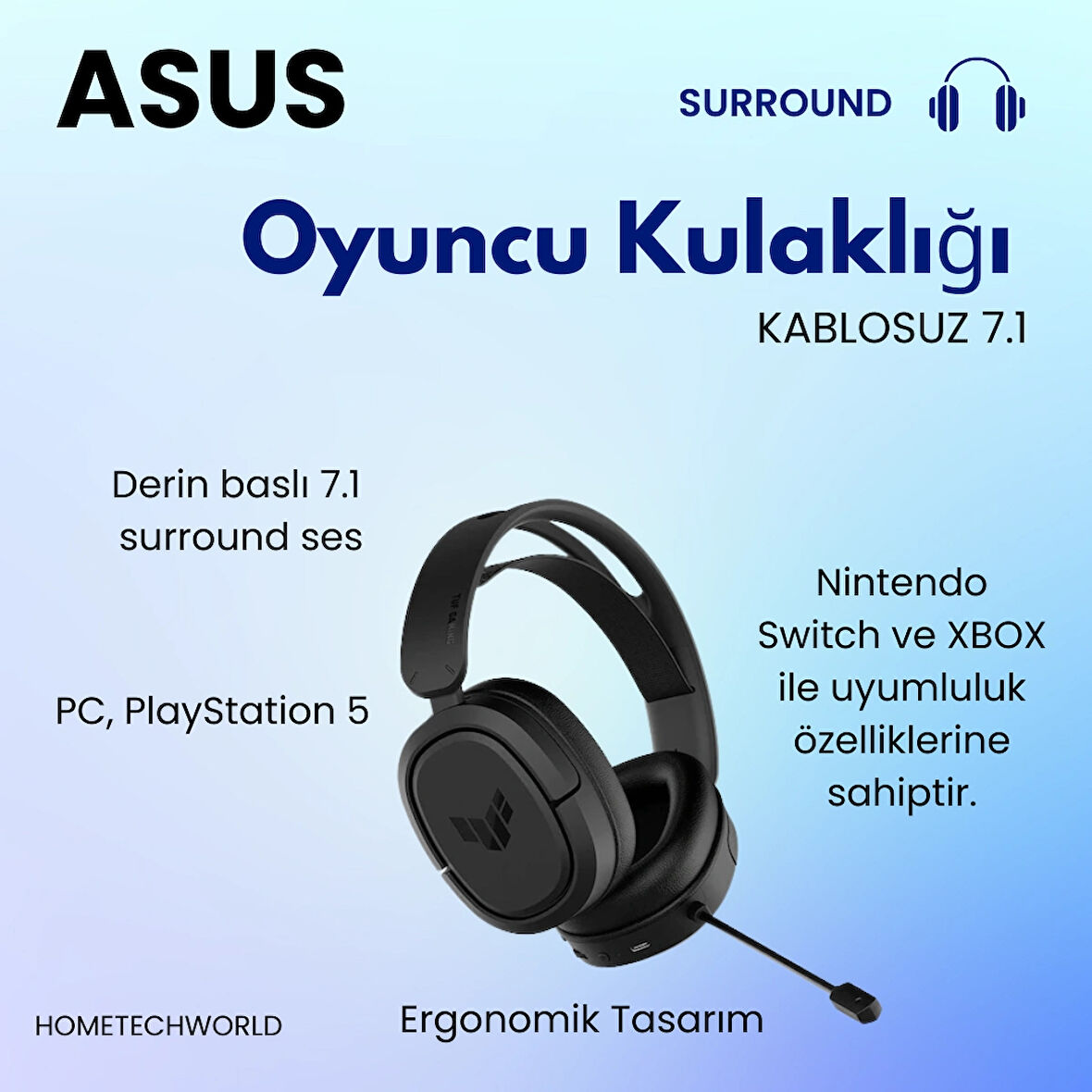 Asus  H1 7.1 Surround Kablosuz Kulak Üstü Kulaklık