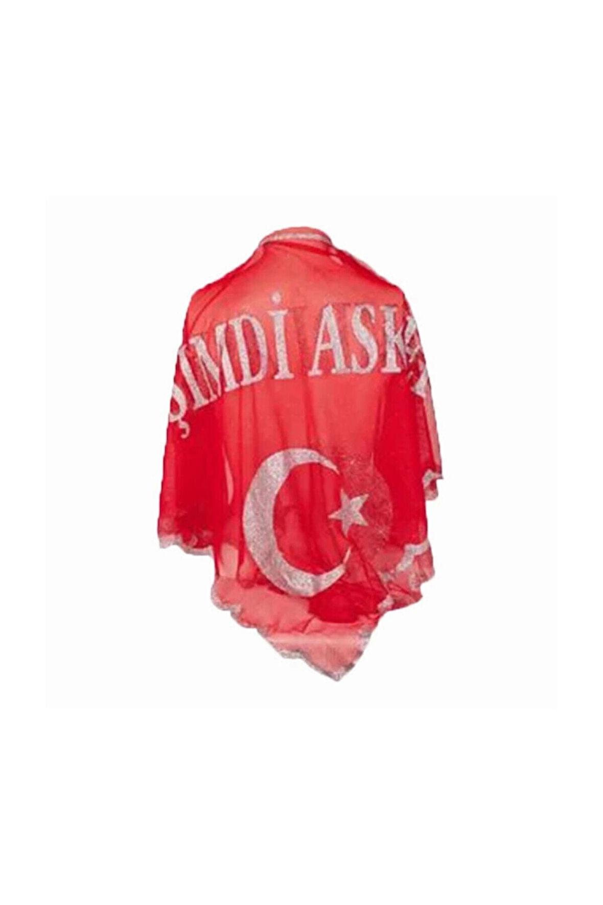 O Şimdi Asker Şalı & Asker Örtüsü Kırmızı Renk Bayraklı Pul Işlemeli