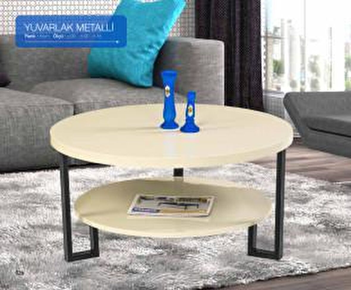 Bengi Orta Sehpa Osm YUVARLAK METAL MODEL Metal Ayak Parlak KREM Lake Boya Demonte Kutuda Sevk El Yapım