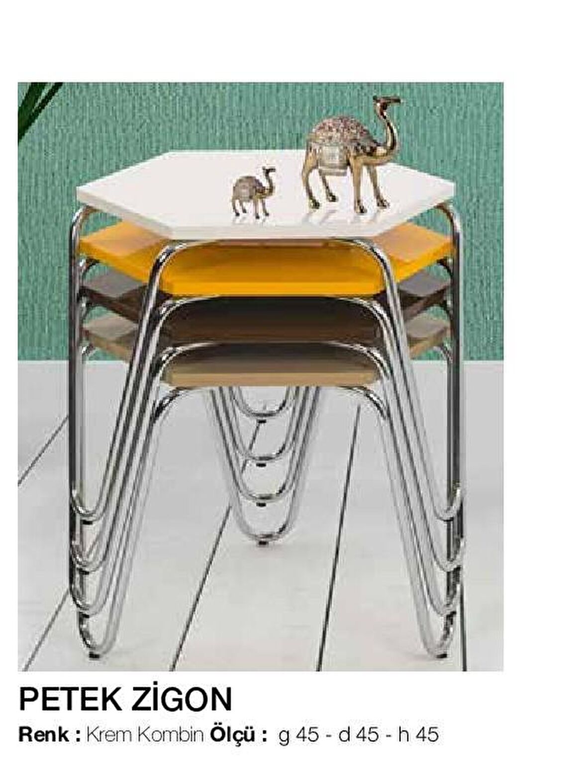 Bengi Zigon OSM PETEK Model Metal Nikelaj V Ayak ÇOK RENKLİ Tabla El Yapım