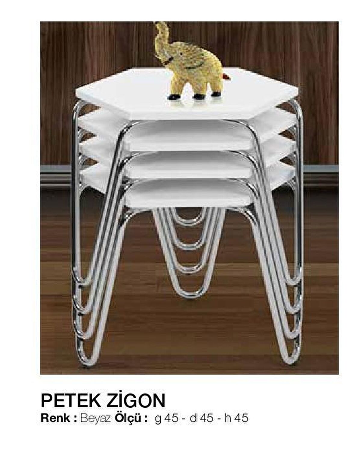 Bengi Zigon OSM PETEK Model Metal Nikelaj V Ayak Beyaz Tabla El Yapım