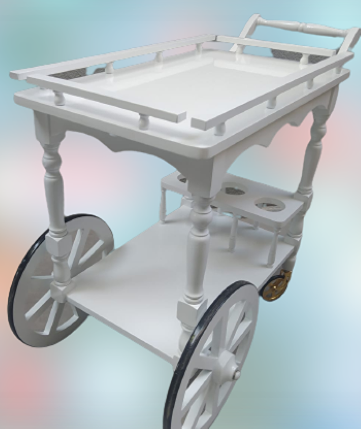 Bengi Servis Araba Teker Model Ahşap Kayın İnce torna İskelet Natüre Boya ,Yemek servis ideal çözüm