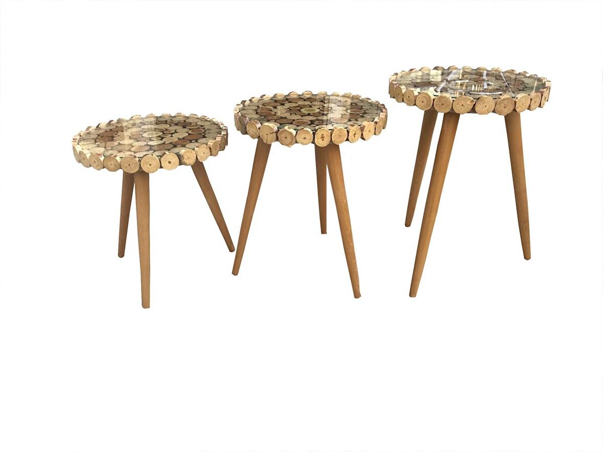 Zigon Sehpa KÜTÜK KESME  Model Doğal Ağaç Natüre Kayın Torna RETRO ayak El Yapım