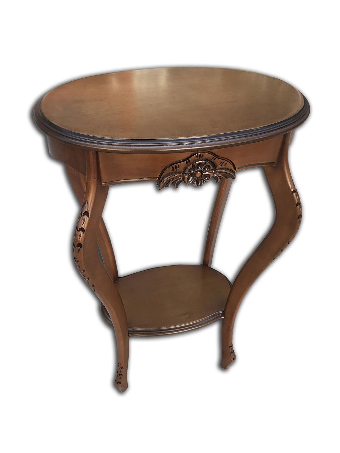 Fiskos Çiçeklik Oyma OVAL Model Ihlamur ağacı ayak Parlak Ceviz  MDF tabla EL Yapım