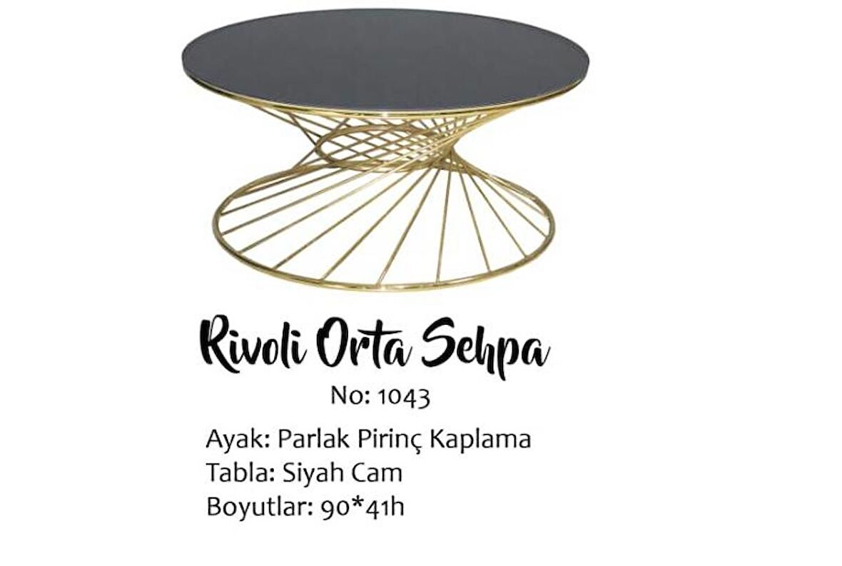 Orta sehpa rivoli Brc Model 1040 Siyah Temper cam GOLD Renk Kaplama Metal Ayak Kutuda sevk El Yapım 