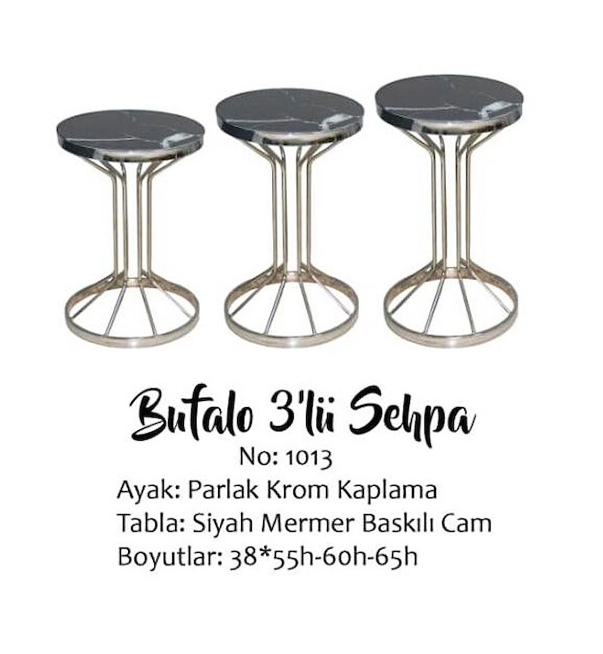 Zigon Bufalo Brc Model 1012 Siyah Mermer Temper cam GÜMÜŞ Renk Kaplama Metal Ayak El Yapım