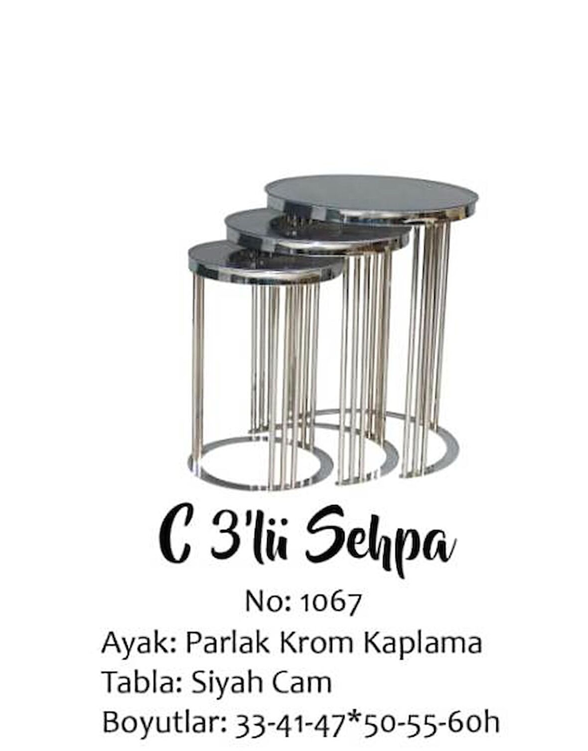Zigon C Model Brc 1012 Düz Siyah  Temper cam GÜMÜŞ Renk Kaplama Metal Ayak El Yapım  