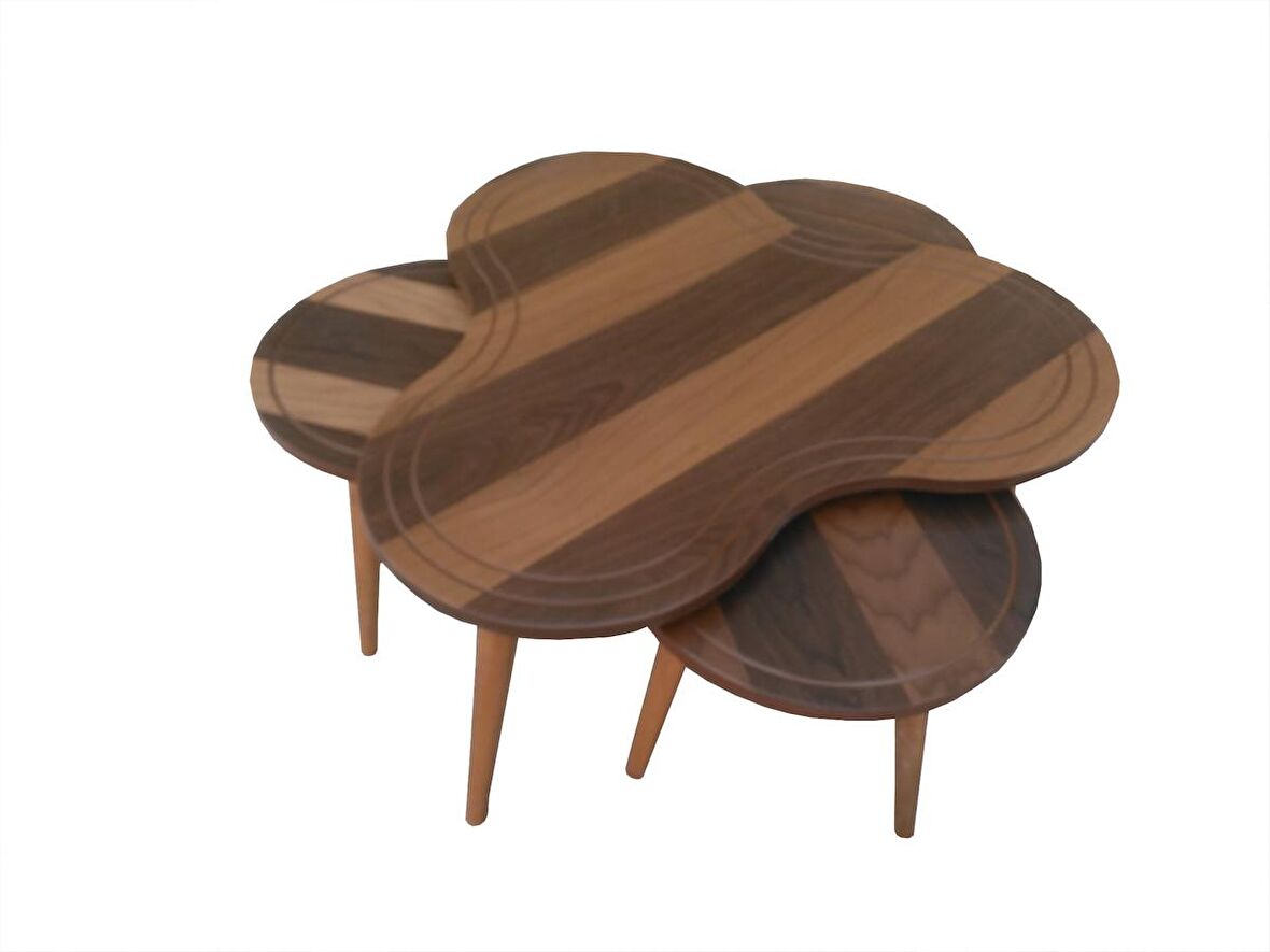 Orta Sehpa ve Zigon PAPATYA Model Ceviz Kaplam Kayın torna Retro Ayak Mdf tabla El yapım