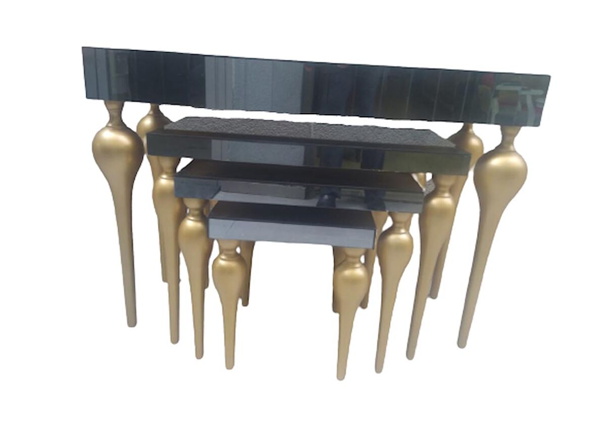 Dresuar-Zigon TOMBUL Model Kayın Torna MDF tabla Parlak GOLD renk Boya İskelet Füme cam Kaplam El Yapım