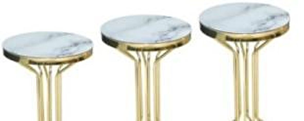 Bengi Brc  ZİGON 1003 sehpa Model BEYAZ MERMER TEMPER Cam Metal GOLD renk Kaplama Ayak El yapım