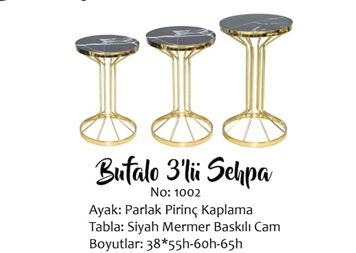 Brc Bufalo Zigon Model Siyah Mermer Temper cam Metal GOLD Renk Kaplam Metal Ayak El Yapım
