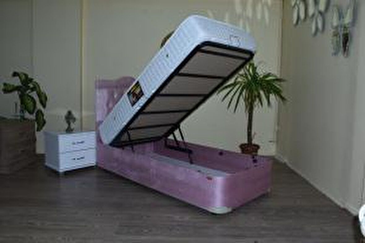 Bengi Ticaret Tay Tüyü Tek Kişilik Pembe Baza + Başlık + Yatak 100 x 200 cm
