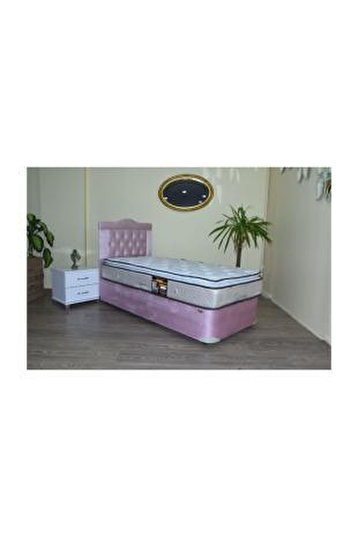 Bengi Baza-Başlık-Yatak TayTüy Pembe Silin Kumaş Model Metal Çelik Fırın Boya İskelet 90*190cm ElYapım