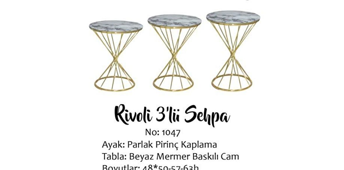 Bengi Brc RİVOLİ Model Zigon Beyaz Mermer Temper Cam Metal Transmisyon Çelik gold renk Kaplama El Yapım