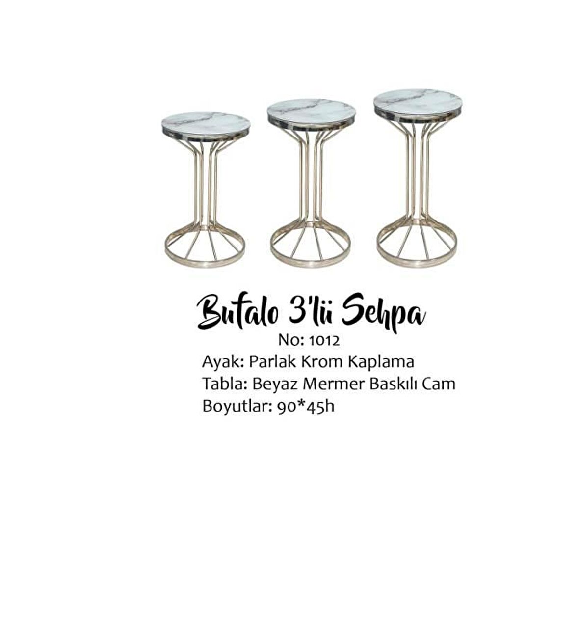 Bengi Brc Bufalo Zigon Model Beyaz Mermer Temper cam Metal Transmisyon Gümüş Renk Kaplama El Yapım