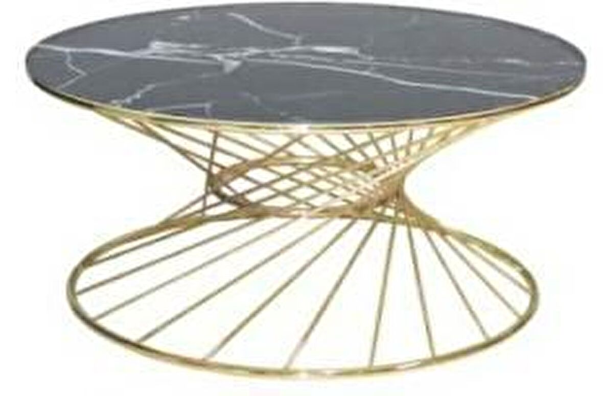 Bengi Brc RİVOLİ Orta Sehpa MODEL 1040 Siyah mermer Cam Metal  Gold  renk Kaplam Ayak El Yapım