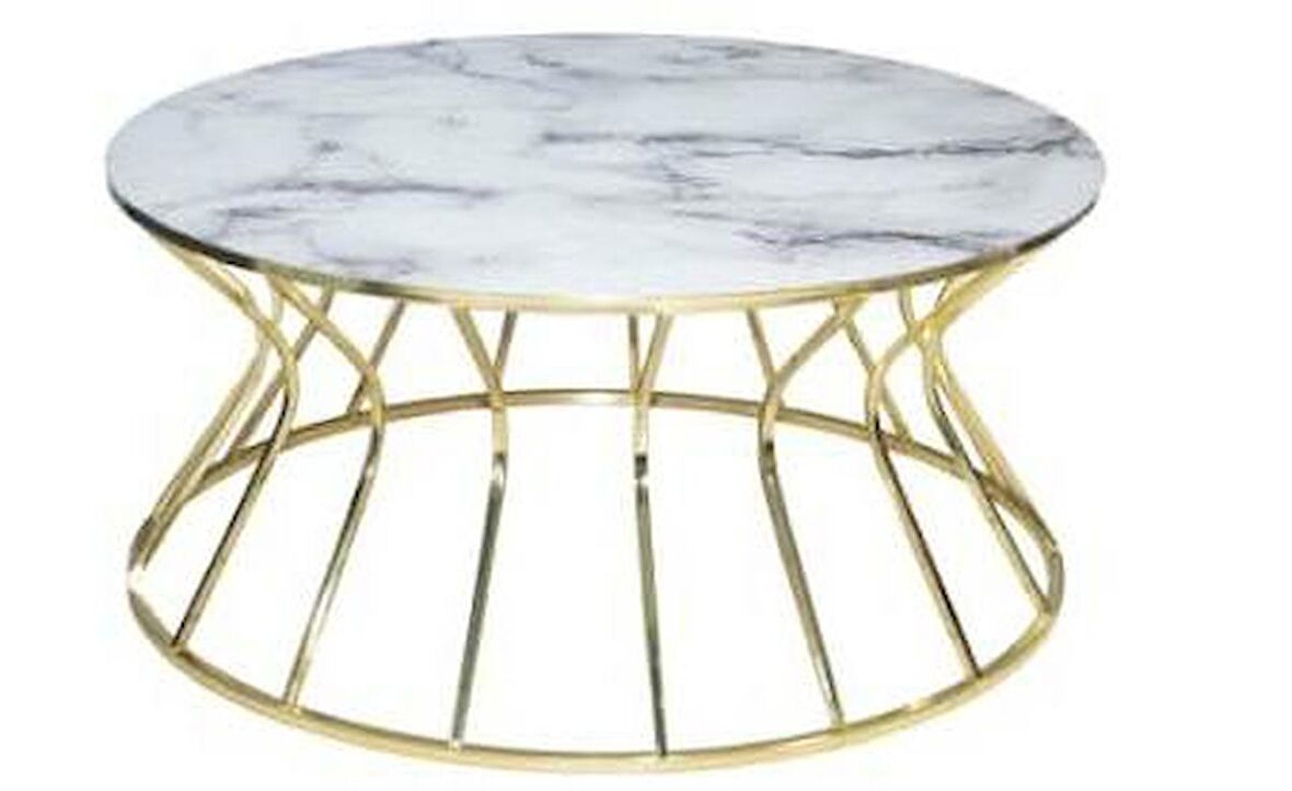 Orta Sehpa BRC Cadde Model Beyaz Mermer Temper Cam Metal çelik GOLD Kaplama El Yapım