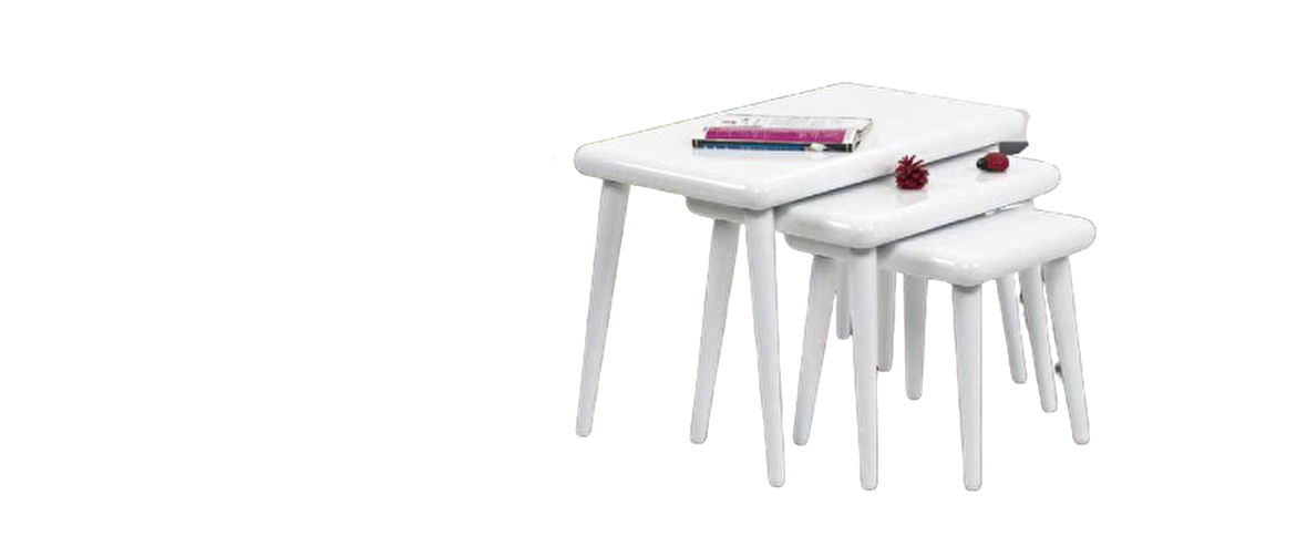 Bengi Zigon Osm CLASS Model Sehpa Parlak Beyaz Boya Kayın Torna retro ayak El Yapım