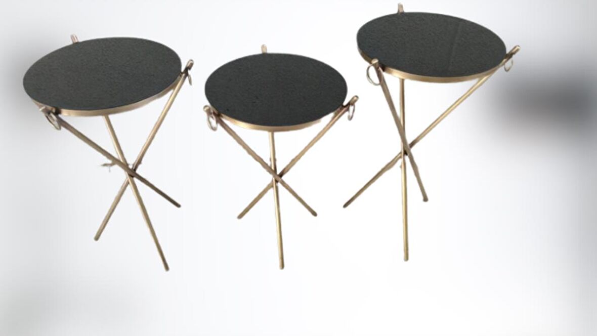 Brc Küpe zigon Model Sehpa Metal Bakır Eskitme Gold renk ayak Kırılmaz cam tabla El Yapımı