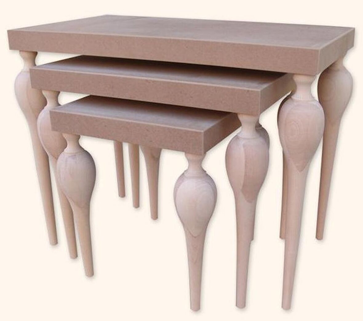 Zigon Sehpa TOMBUL Torna Kayın Ayak Model MDF tabla HAM El yapım Kutuda sevk.